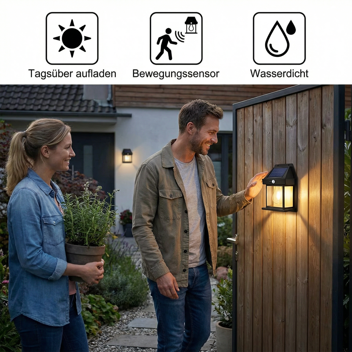 Solar LED-Wandleuchte mit Bewegungssensor für Garten und Zaun
