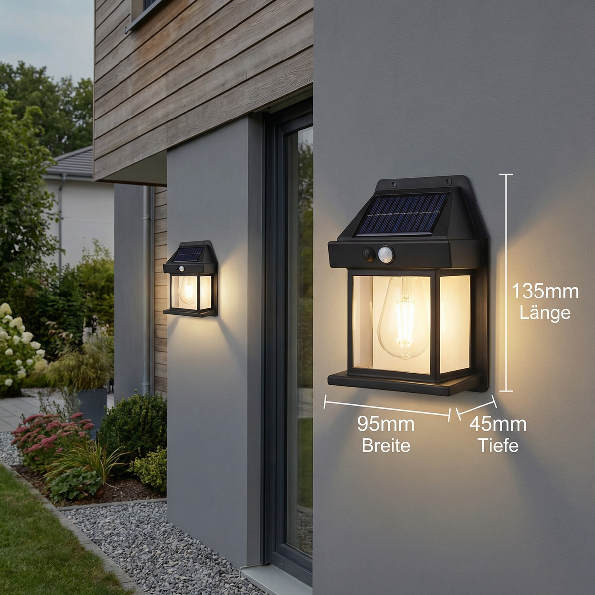 Solar LED-Wandleuchte mit Bewegungssensor für Garten und Zaun