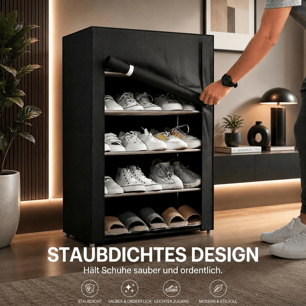 Schuhschrank mit Staubschutz – Schuhe sichtbar aufbewahren