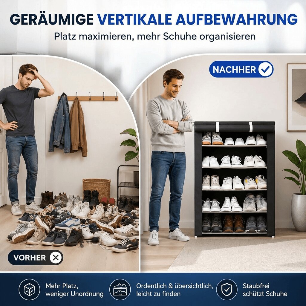 Schuhschrank mit Staubschutz – Schuhe sichtbar aufbewahren