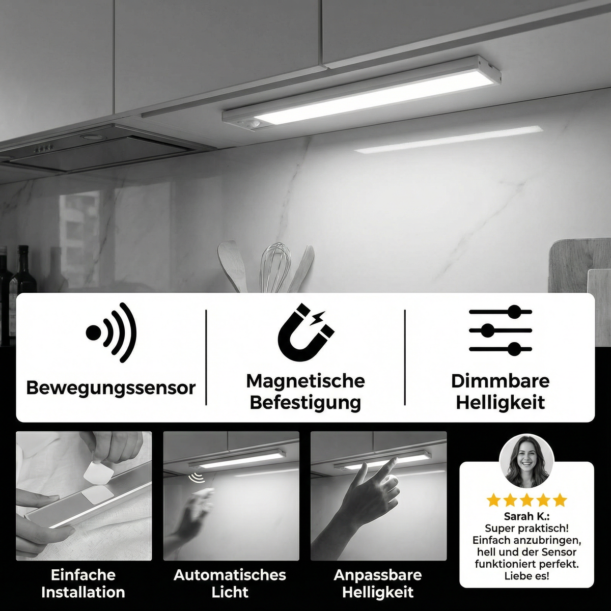 Kabellose LED-Unterbauleuchte mit Bewegungssensor