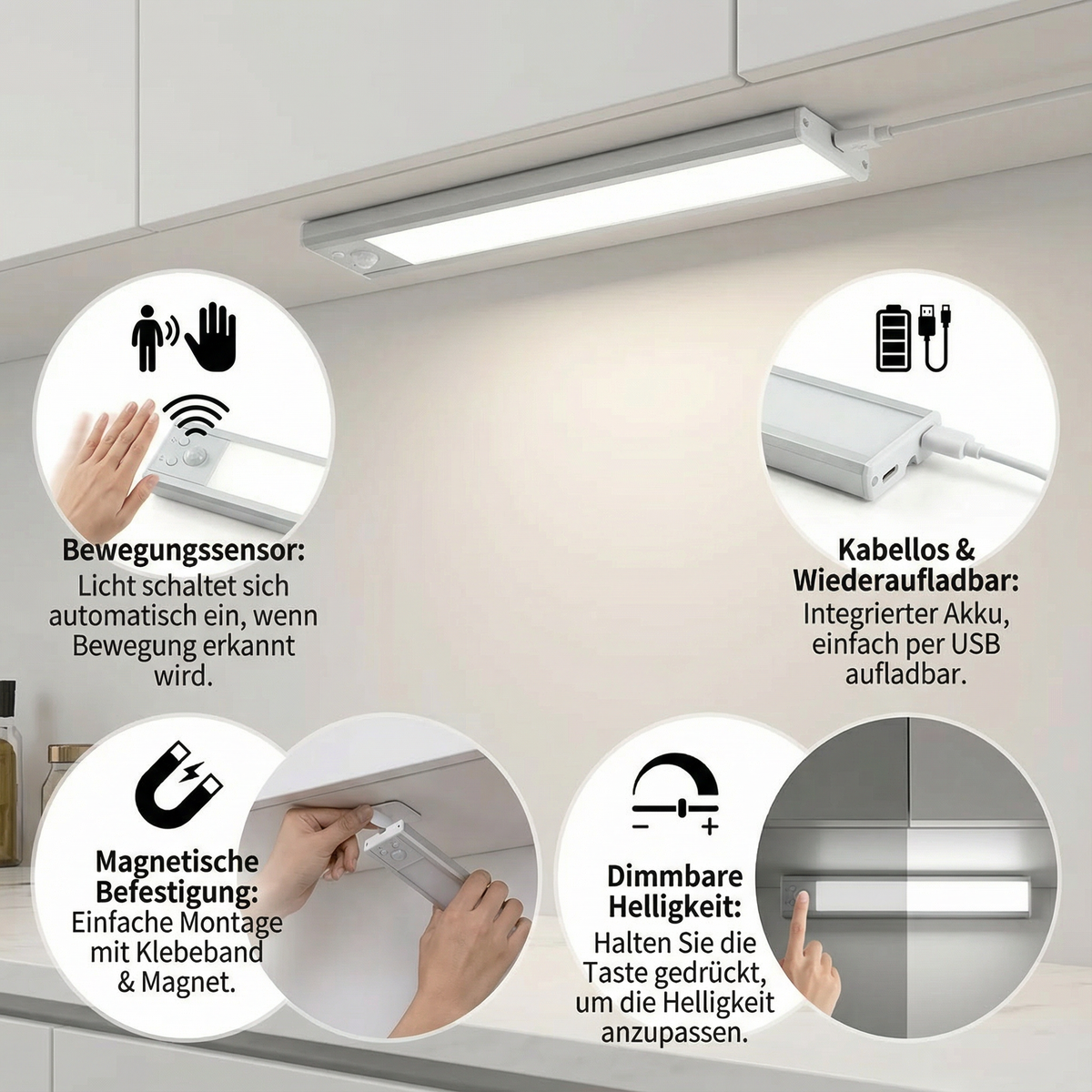 Kabellose LED-Unterbauleuchte mit Bewegungssensor