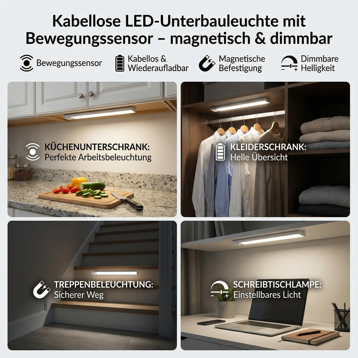 Kabellose LED-Unterbauleuchte mit Bewegungssensor
