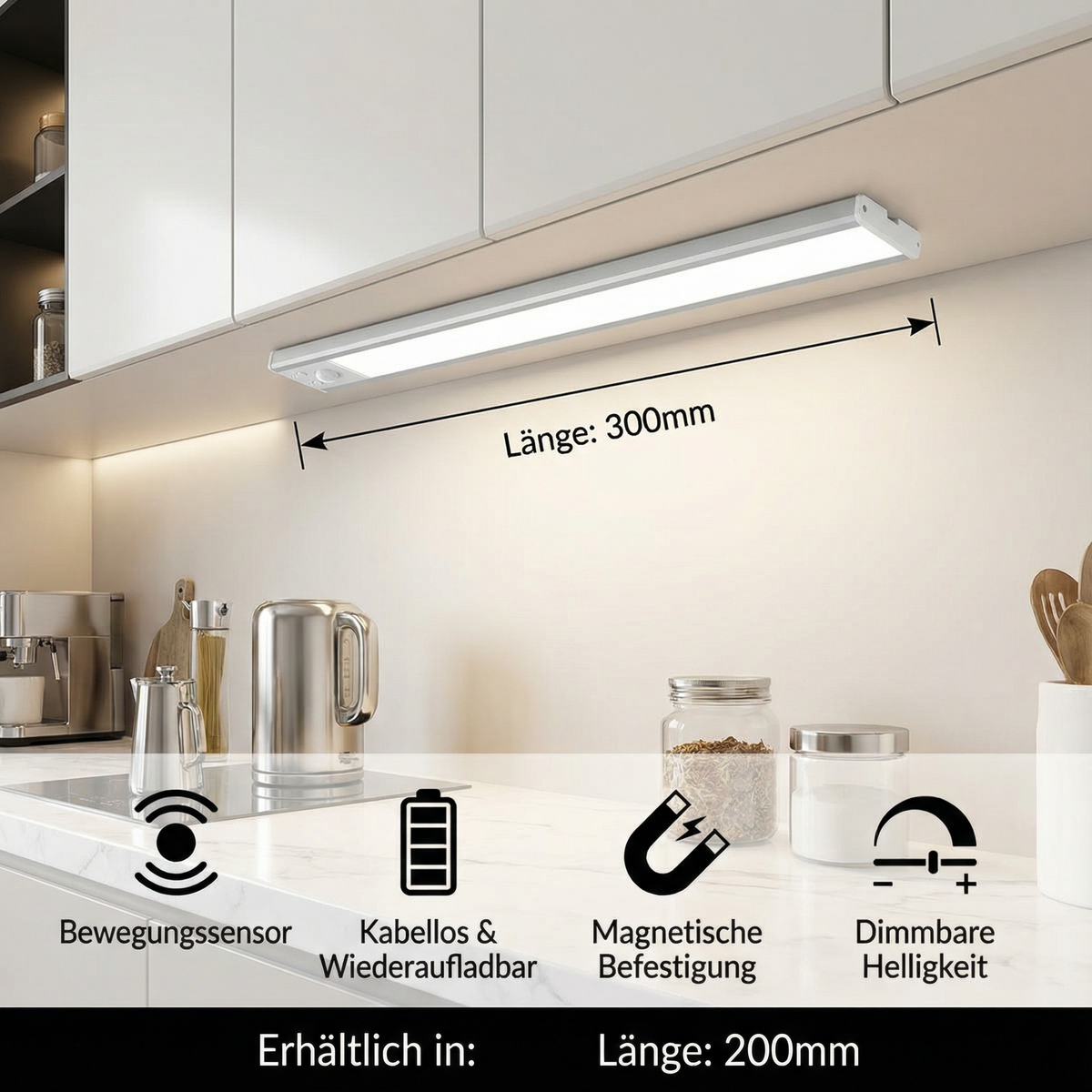 Kabellose LED-Unterbauleuchte mit Bewegungssensor