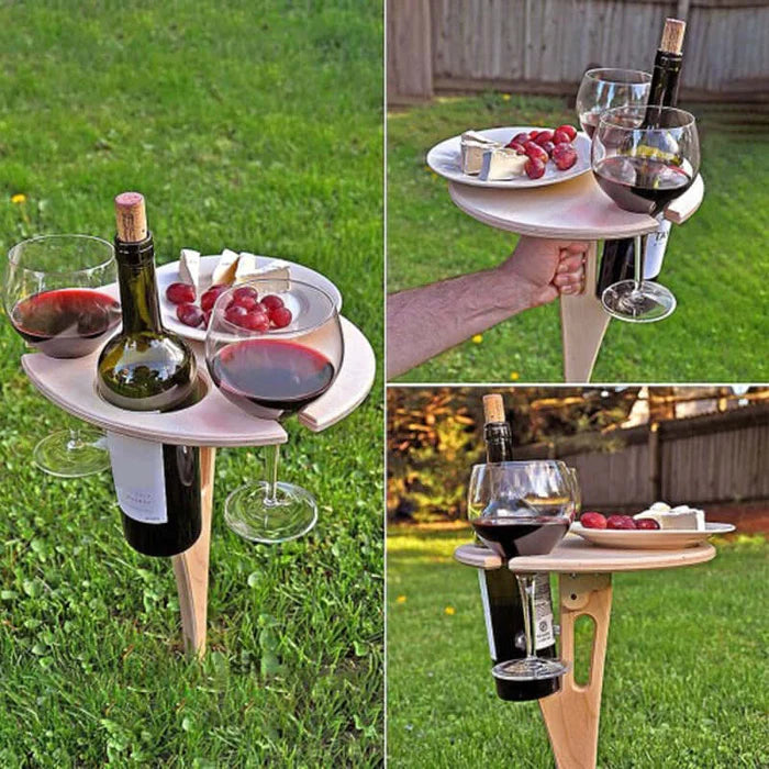Faltbarer Weintisch Holz - Tragbarer Picknick-Weintisch für Outdoor