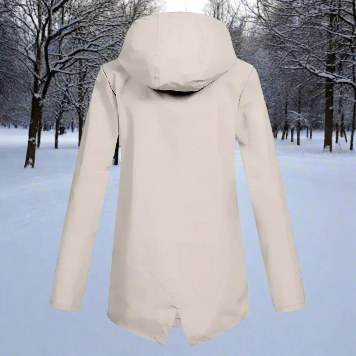 Wasserdichte Damen Regenjacke mit Kapuze – Longline Reißverschluss