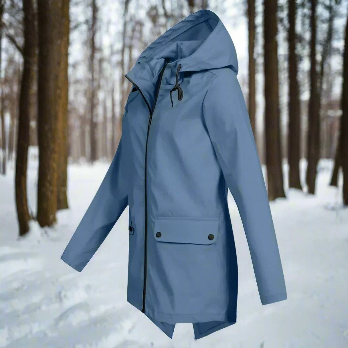 Wasserdichte Damen Regenjacke mit Kapuze – Longline Reißverschluss