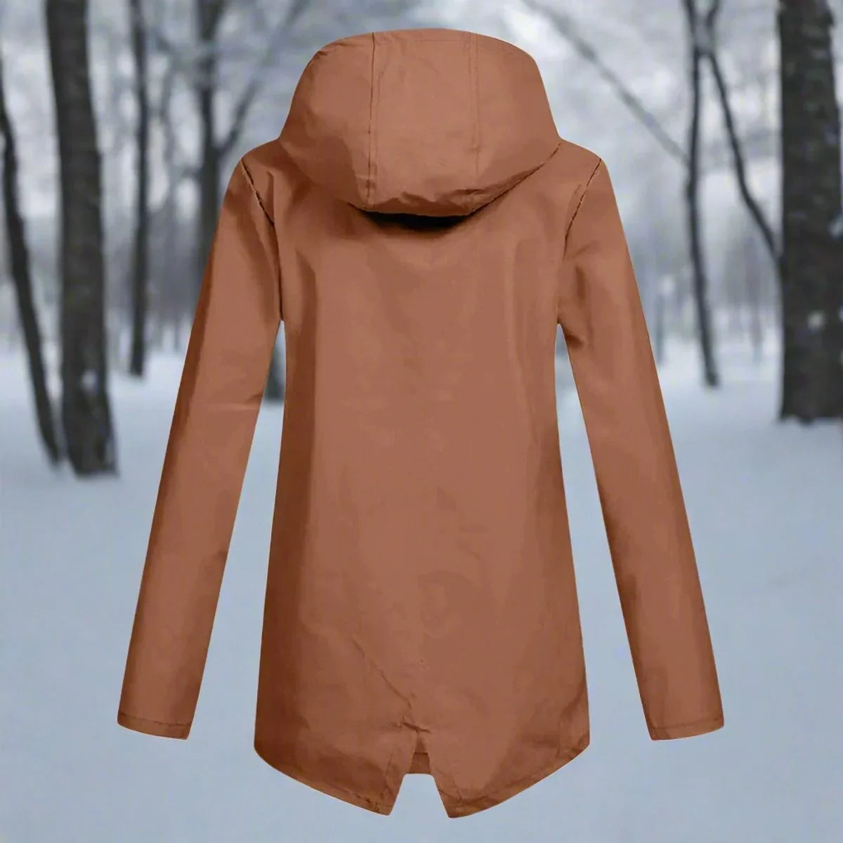 Wasserdichte Damen Regenjacke mit Kapuze – Longline Reißverschluss