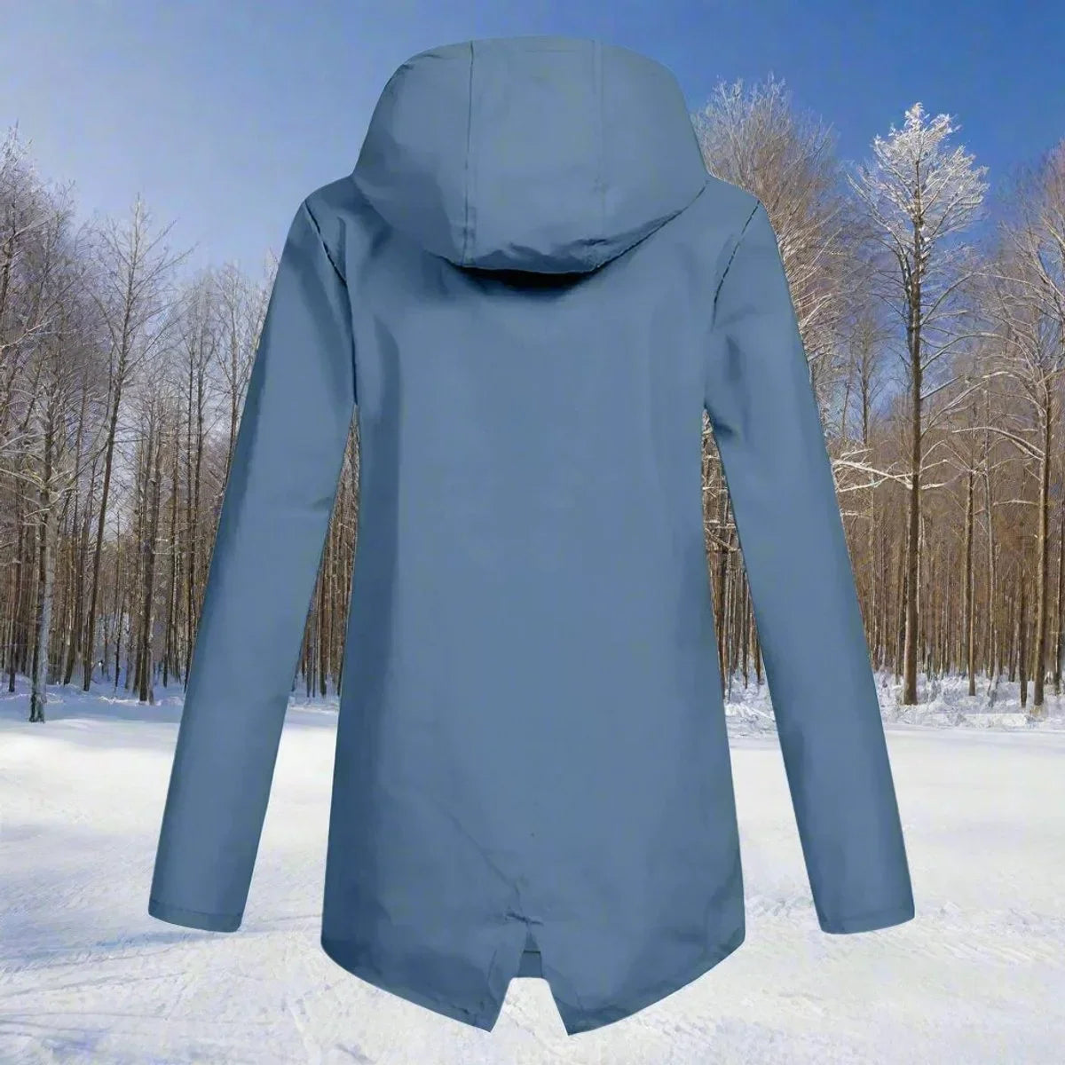 Wasserdichte Damen Regenjacke mit Kapuze – Longline Reißverschluss