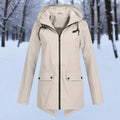Wasserdichte Damen Regenjacke mit Kapuze – Longline Reißverschluss